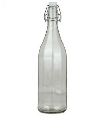 Bottiglia vetro costolata trasparente c/tappo meccanico  lt. 1