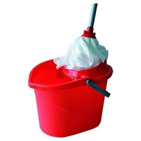Secchio c/strizzatoio lt. 15 c/mop+manico alluminio - 'ecoplast'