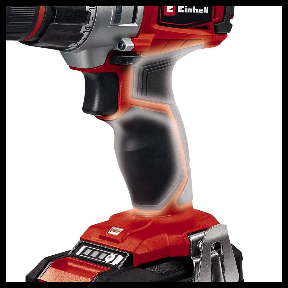 Einhell TE-CD 18/2 Li Kit (2x1,5 Ah) Trapano a Batteria, 12 W, 18 V, Nero, Grigio, Rosso, 3/8_pollice STANDARD