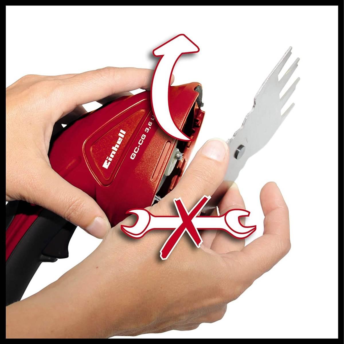 Einhell tagliasiepe a batteria 3,6v 1,5 ah, lama erba 70 mm, tagliasiepi 100 mm, rosso senza manico telescopico