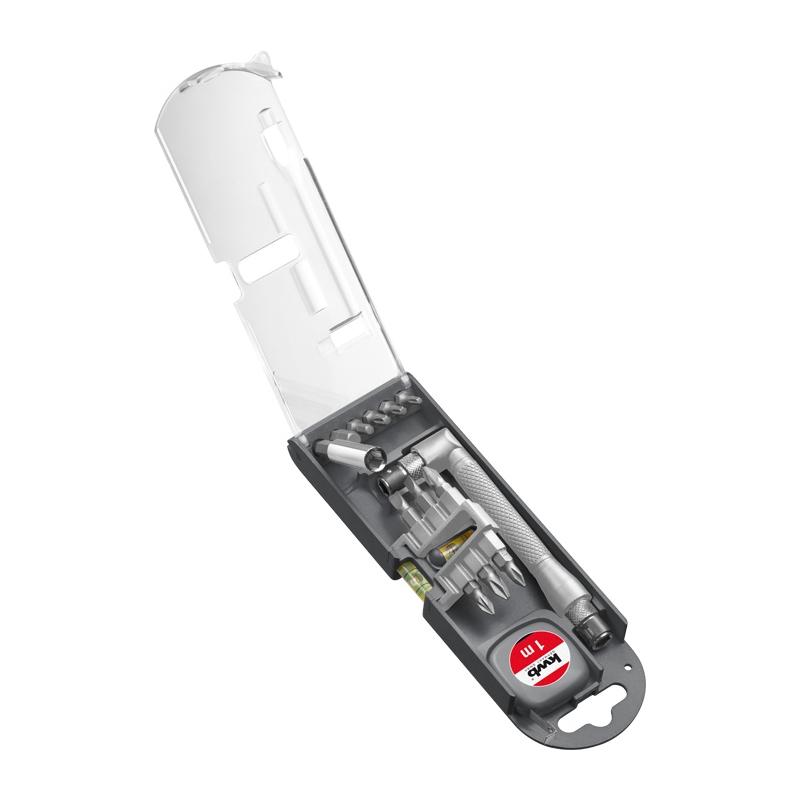 Set bit in box 14 pezzi con impugnatura angolare bolla e flessometro