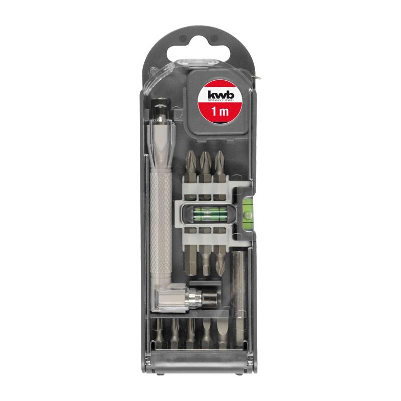 Set bit in box 14 pezzi con impugnatura angolare bolla e flessometro