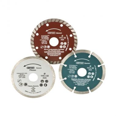 Set dischi troncatori diamantati 3 pz - Ø 110/115 mm - approvati MPA