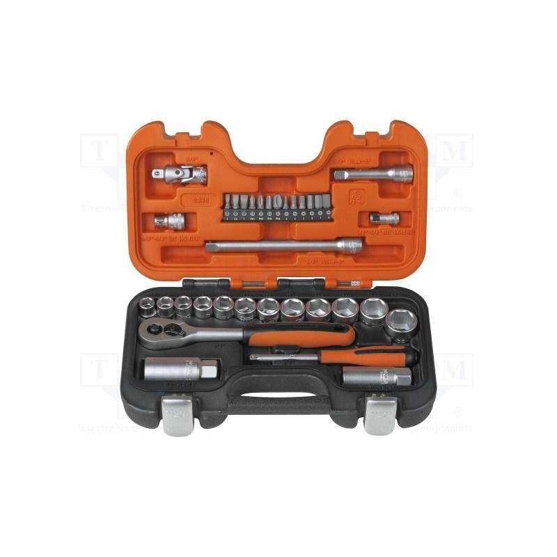 ASSORTIMENTO BUSSOLE BAHCO 1/4-3/8 + SET CHIAVI A TUBO, 0,6 CM (0,25") + 3/8", 34 PZ