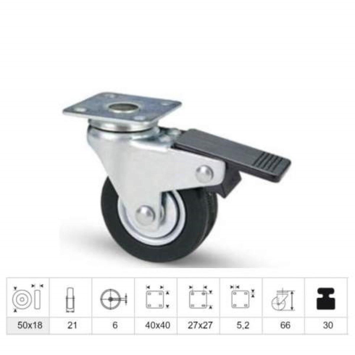Ruote con cuscinetti piastra girevole d.50 c/freno