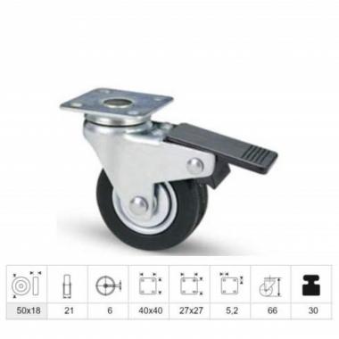 Ruote con cuscinetti piastra girevole d.50 c/freno