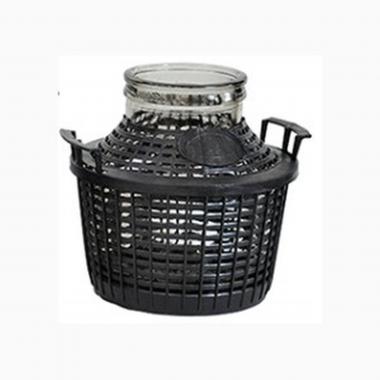 Damigiana vetro bocca larga 5lt. rivestita in plastica  s/tappo