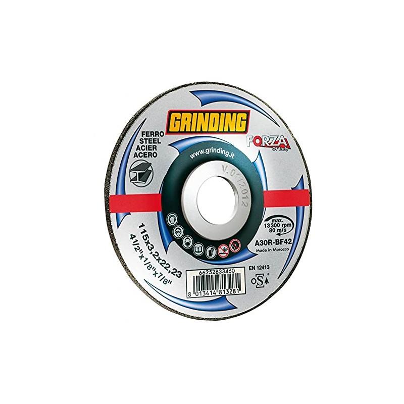 Mola abrasiva da sbavo a centro depresso. per sbavatura e smeriglio di metalli ferrosi, lamiere, tubi e profilati pieni. foro mm 115x6,0 grinding