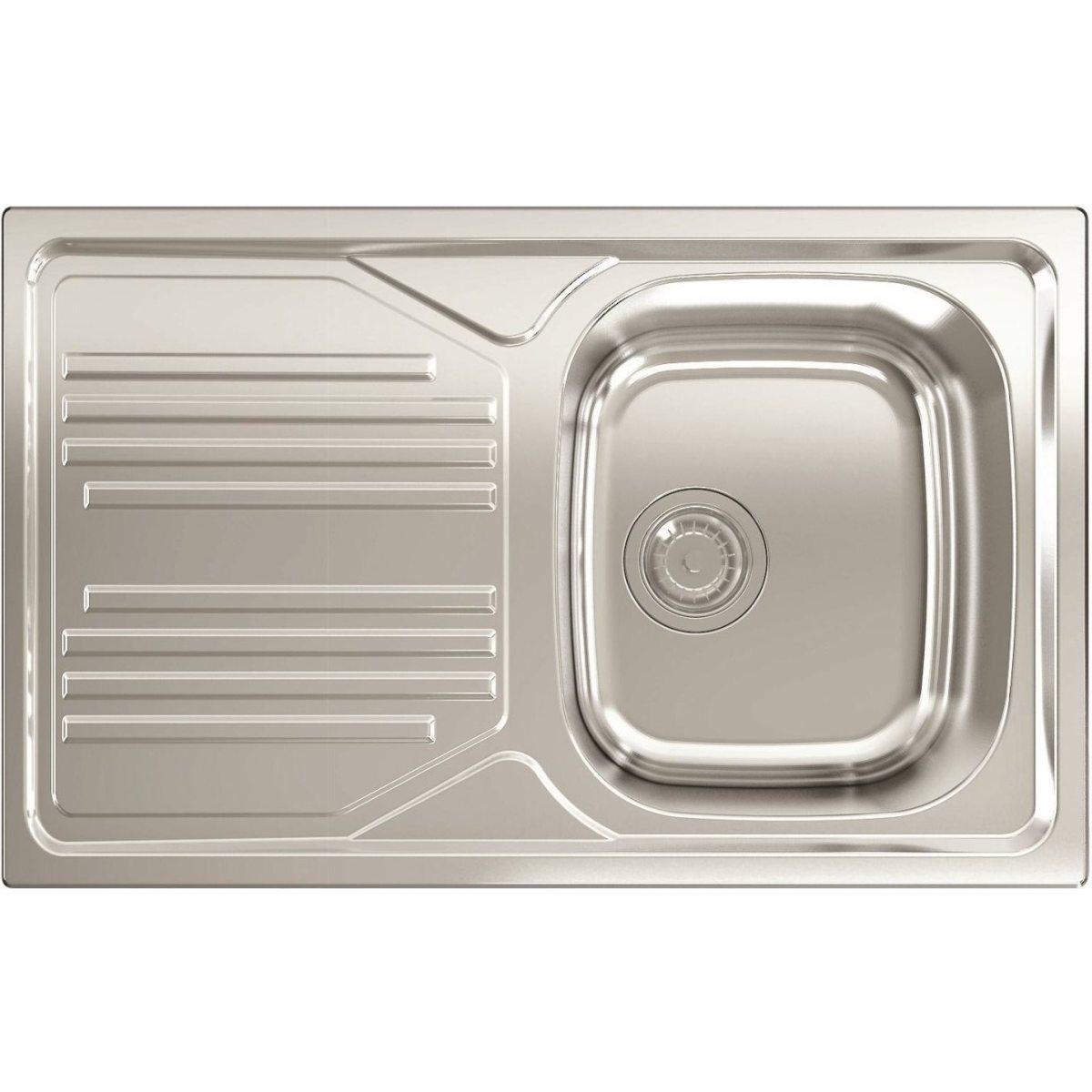 Lavello inox 1 vasca dx+gocc. sx cm.80