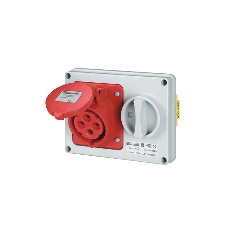 Prese interbloccata 3p+n+t 16a incasso 380v ip44 con scatola posteriore 1 presa orizzontale