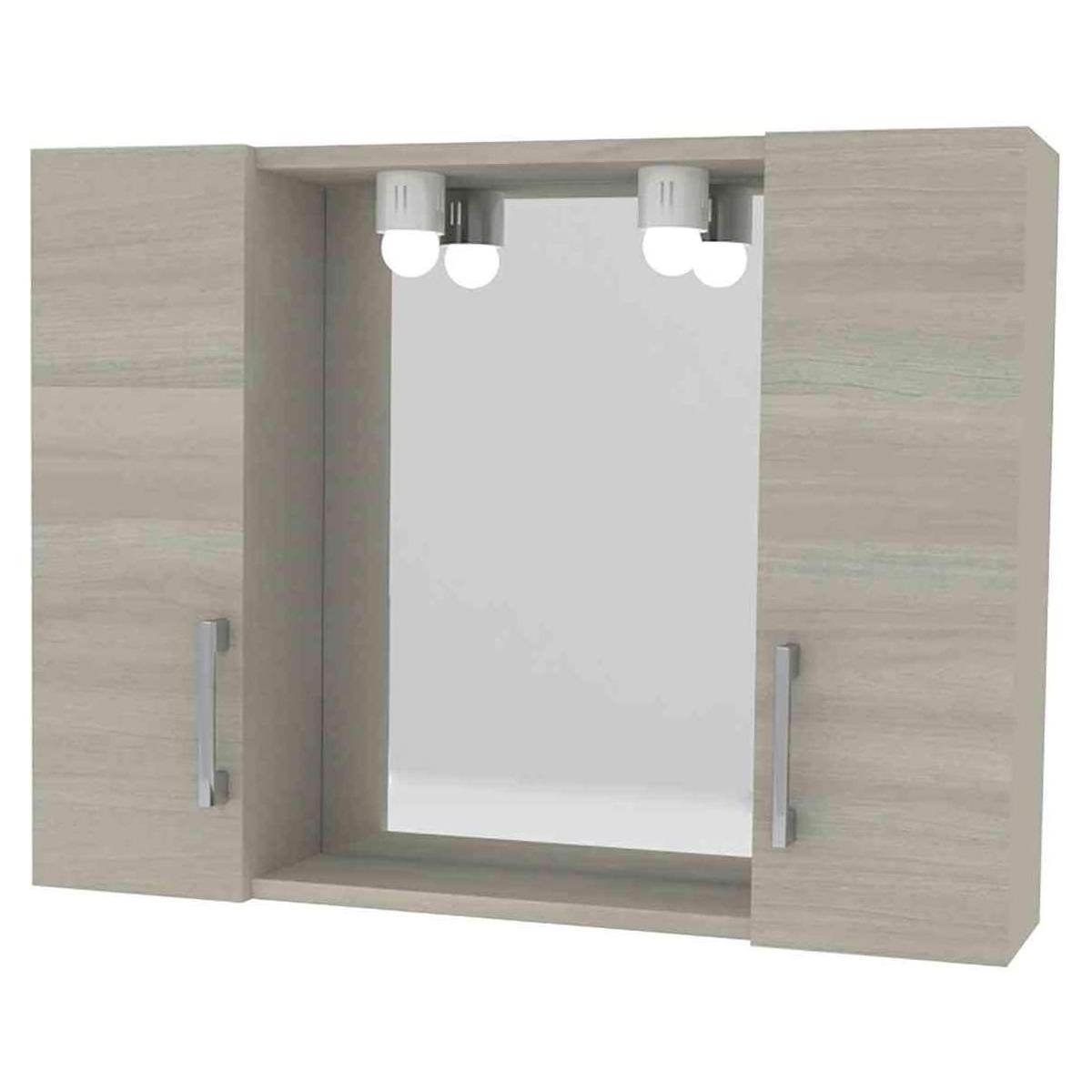 Specchio da bagno 2 ante rovere led