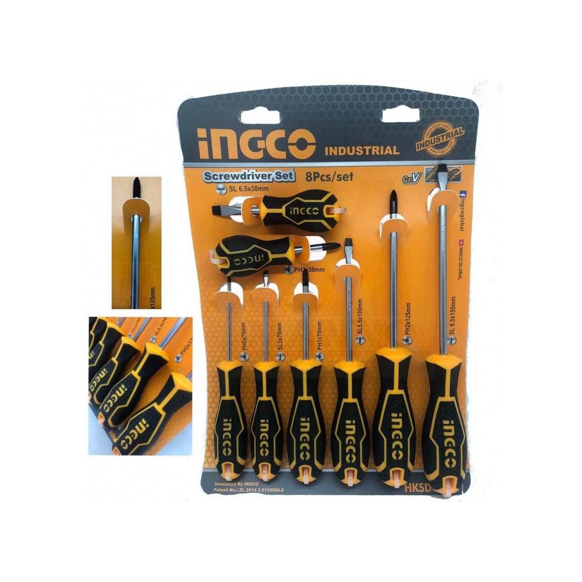 Set 8 cacciaviti croce/taglio ingco