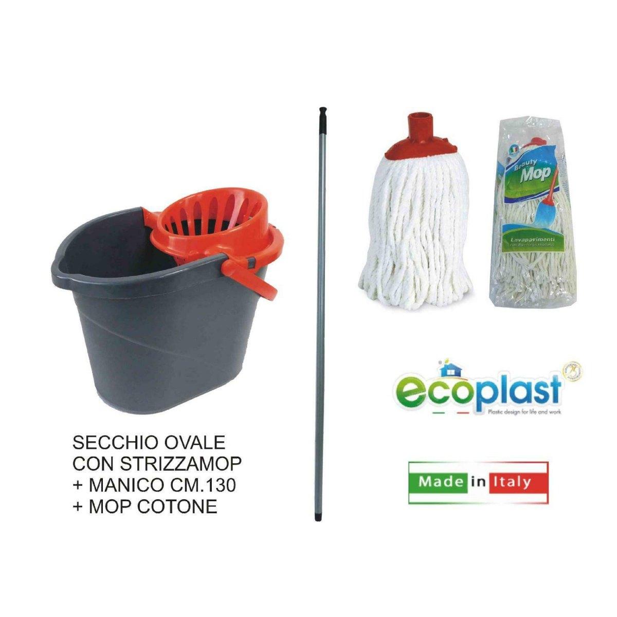 Secchio c/strizzatoio lt.15 c/mop c/manico alluminio 'ecoplast'