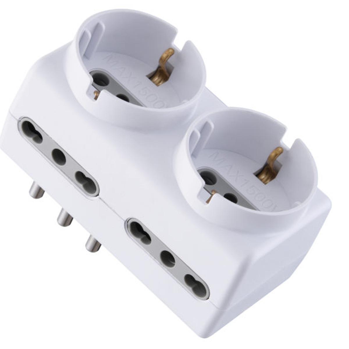 Adattatore 2 schuko + 4 10/16a