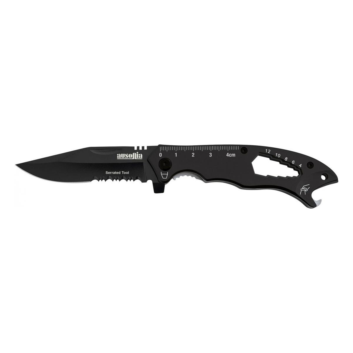 Coltello da tasca manico acciaio con brucola lama inox  cm 19,5