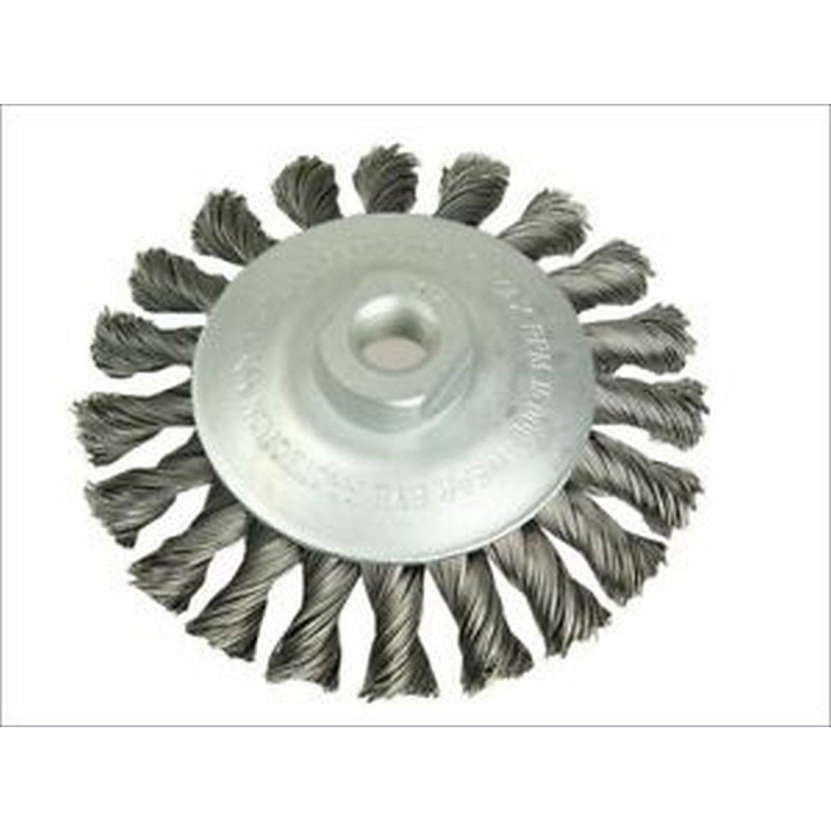 Spazzola conica, punta inclinata, 100mm x m14, inox