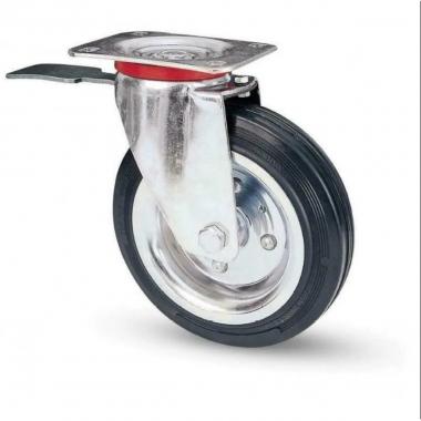 Ruota per carrelli in gomma supporto gir. mm 80 c/freno avo art. 103