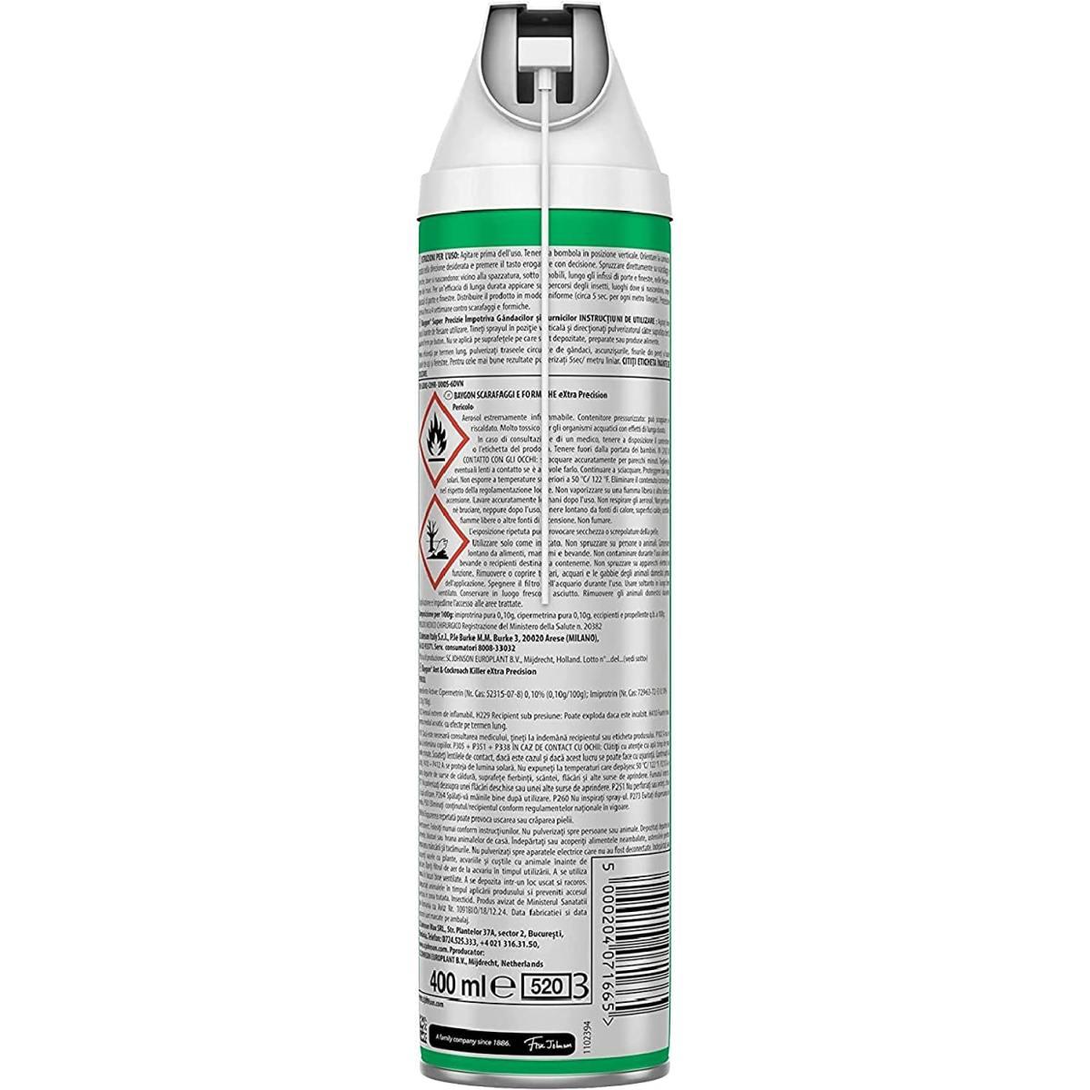 Baygon spray con cannuccia extra precision, scarafaggi e formiche, protezione continua fino a 4 settimane, 400 ml