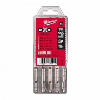 Set con 5 punte widia milwaukee per foratura calcestruzzo, serie sds-plus mx4, con 4 taglienti al carburo