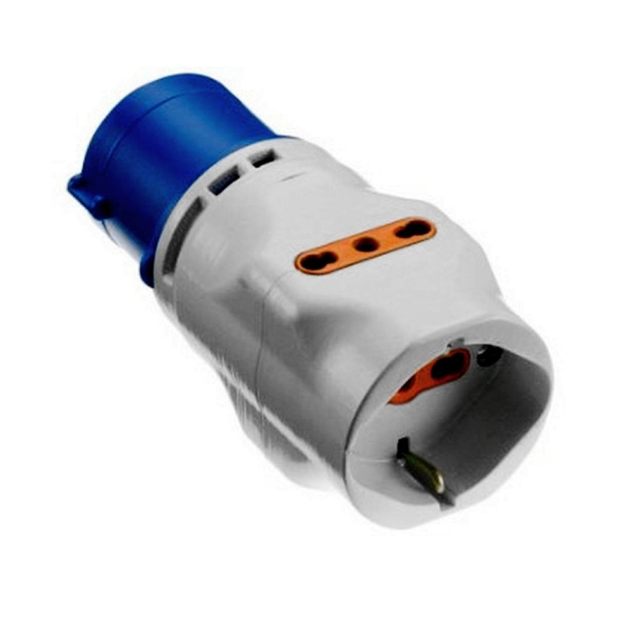 Adattatore industriale/civile con spina 2p+t 16a 1 presa schuko/bivalente + 2 prese bivalenti