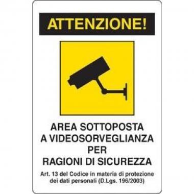 Cartello area videosorvegliata formato a4 cm.20x30 in alluminio