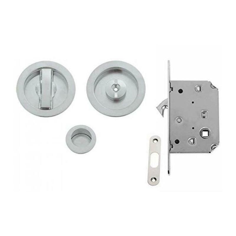 Kit in zama per porte scorrevoli c/serratura a gancio entrata 50mm.