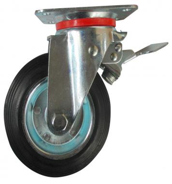 Ruota gomma con cuscinetti piastra girevole c/freno diametro 80