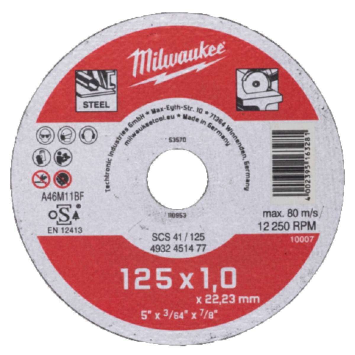 Disco taglio acciaio mm 125x1 milwaukee