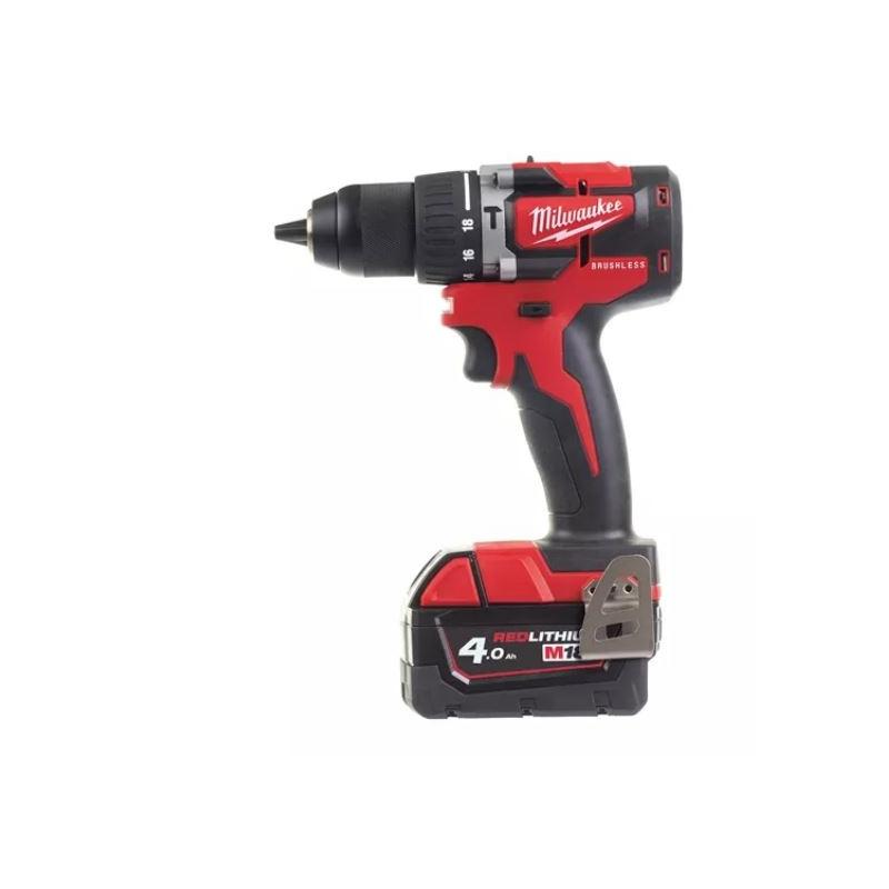 Milwaukee trapano avvitatore compact brushless percussione m18 cblpd-402c 2 batterie da 4 ah
