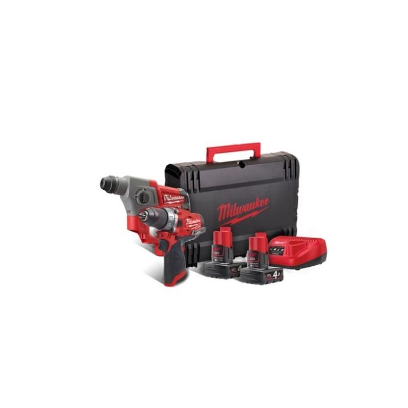 Milwaukee kit trapano a percussione fuel m12 fpd + tassellatore fuel m12 ch con 2 batterie 6 ah