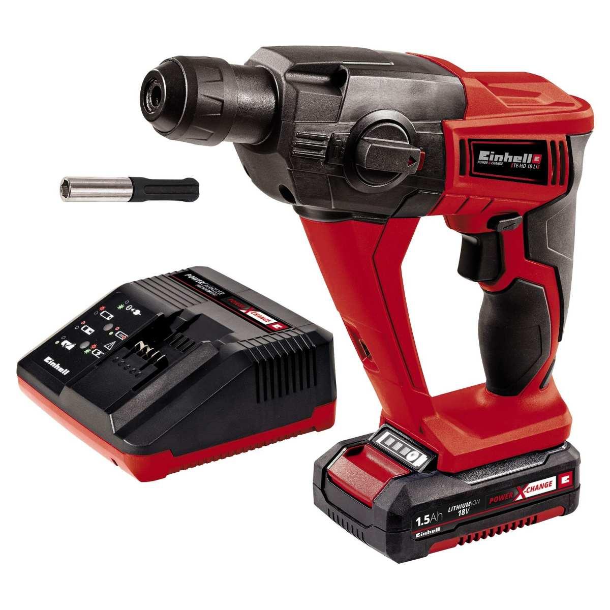 Einhell TE-HD 18 Li Kit Tassellatore, 18 V, Nero, Rosso, Con Batteria Da 1,5Ah e Caricabatteria