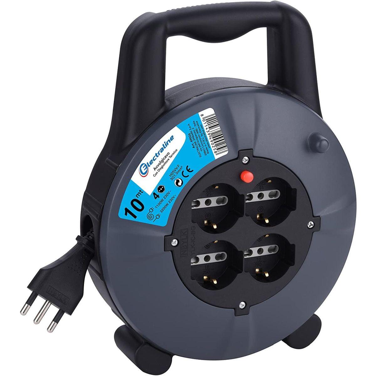 AVVOLGICAVO 10 Mt 4 PRESE SCHUKO-BIPASSO CAVO MMQ. 3X1,5